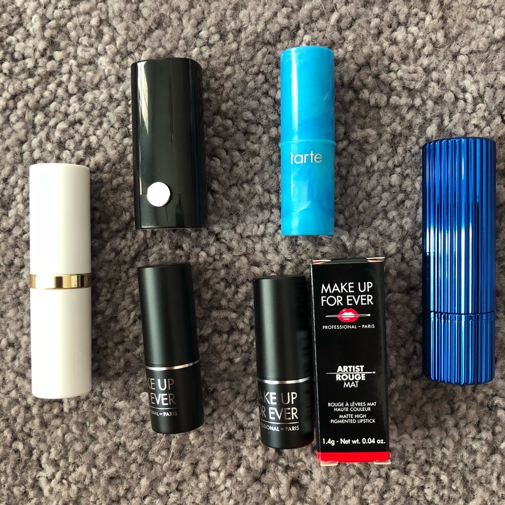 6 piece high end lipstick set (tarte, Marc jacobs)